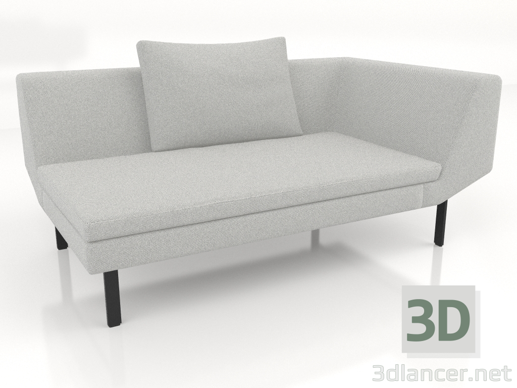 3d model Módulo de sofá final 156 con reposabrazos a la derecha (patas de metal) - vista previa