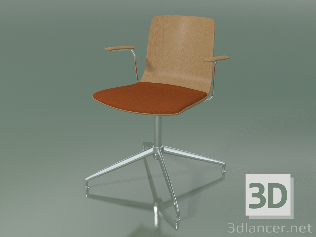 3d model Silla 5910 (4 patas, giratoria, con reposabrazos, con cojín de asiento, roble) - vista previa