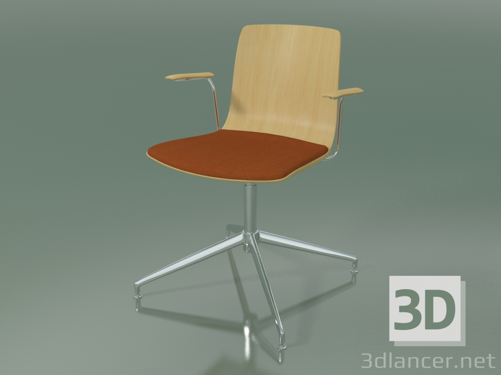 3d model Silla 5910 (4 patas, giratoria, con reposabrazos, con cojín de asiento, abedul natural) - vista previa