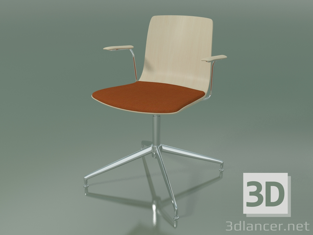 3d model Chair 5910 (4 legs, swivel, with armrests, with seat cushion, white birch) - preview