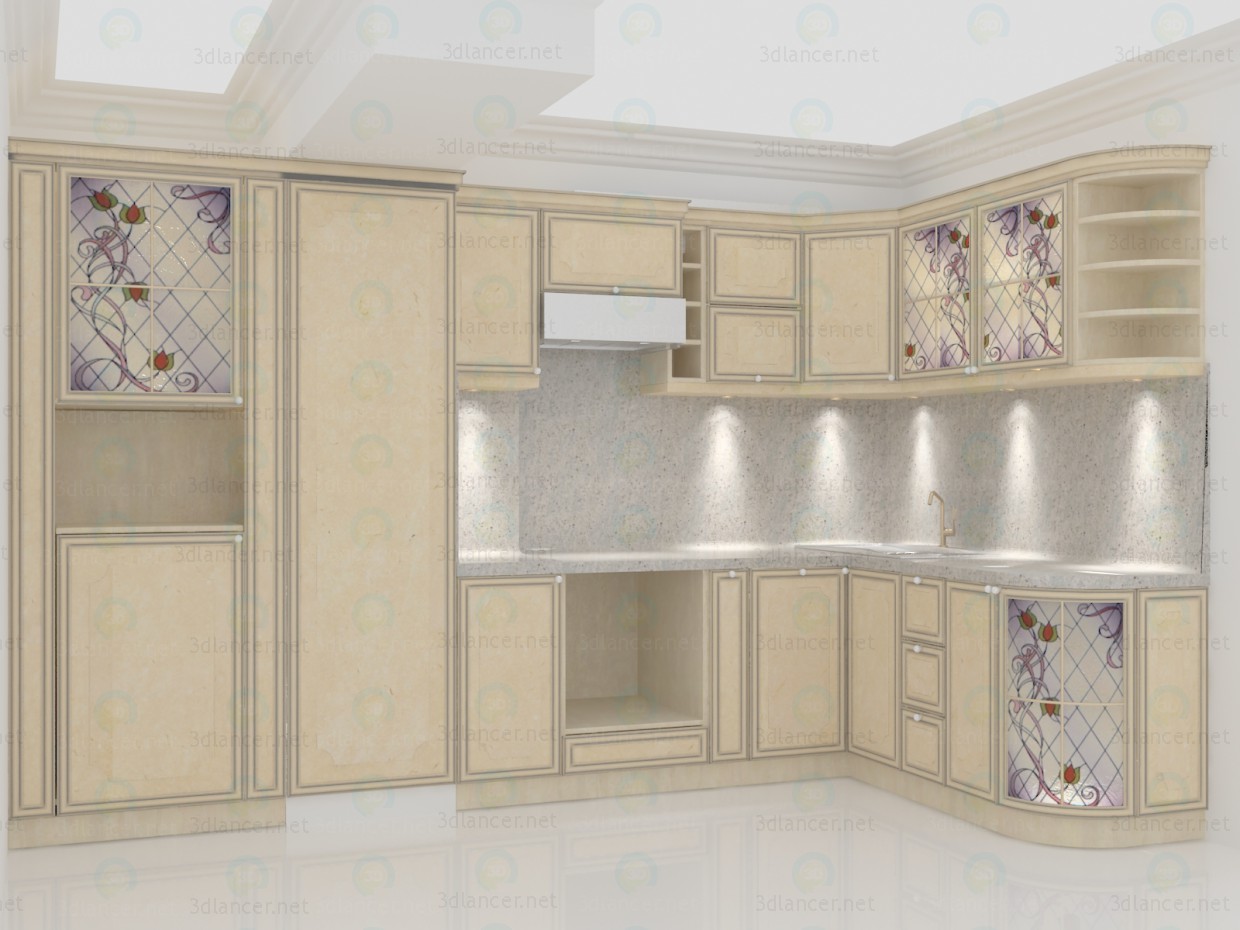 modello 3D di Classico quote altimetriche granito cucina travertino con controsoffitti comprare - rendering