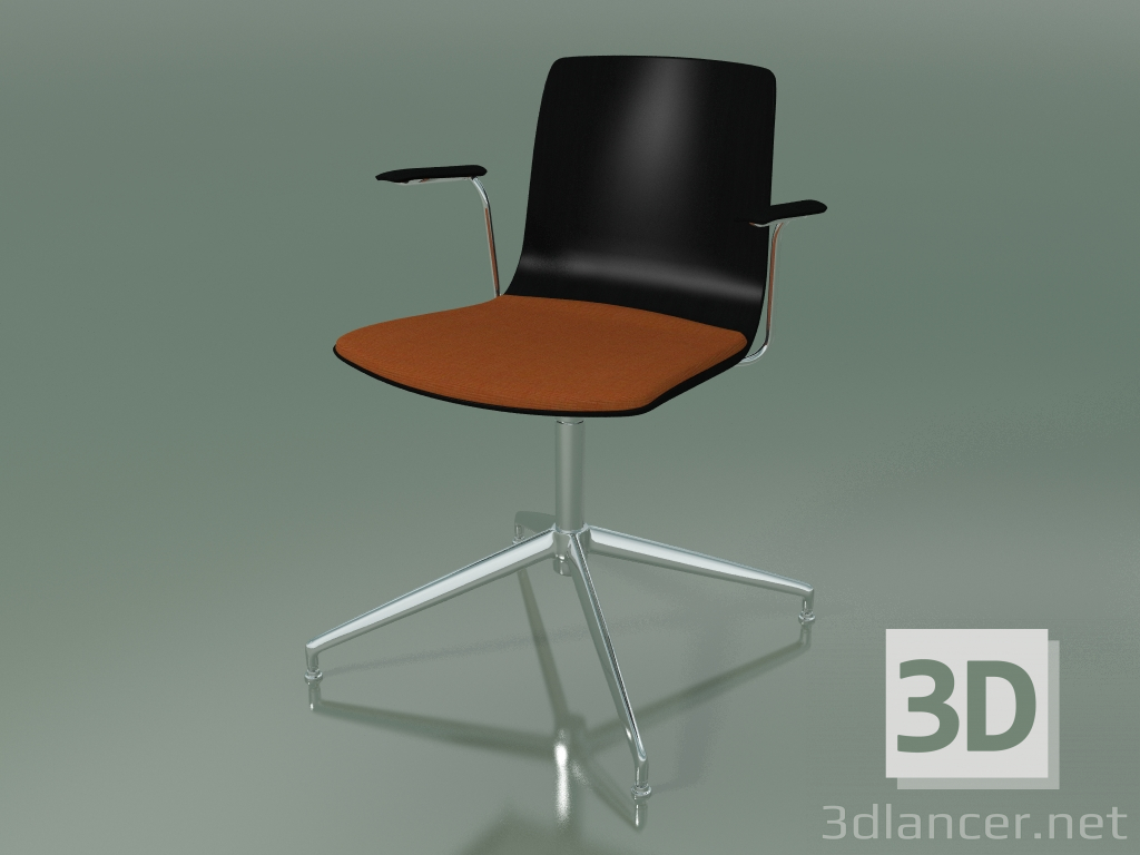 3d model Chair 5910 (4 legs, swivel, with armrests, with seat cushion, black birch) - preview