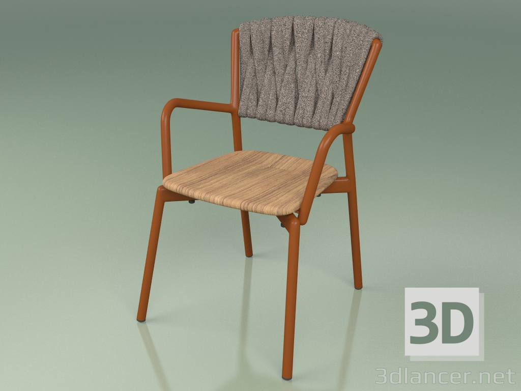 3d model Silla 221 (óxido de metal, teca, cinturón acolchado gris-arena) - vista previa