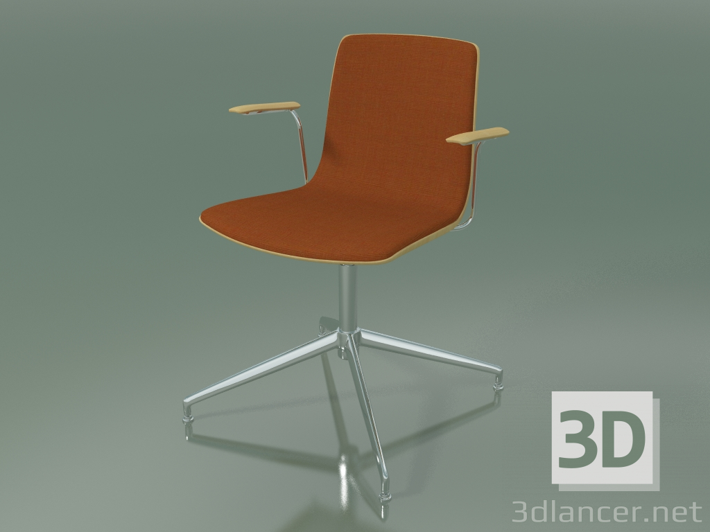 modello 3D Sedia 5911 (4 gambe, girevole, con braccioli, con rivestimento frontale, betulla naturale) - anteprima