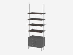 Rack with four solid shelves and three drawers