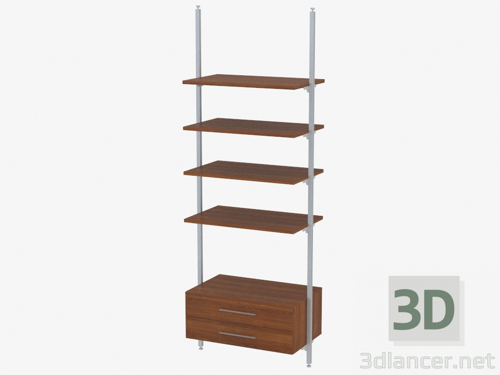 modello 3D Rack con quattro ripiani e due cassetti - anteprima