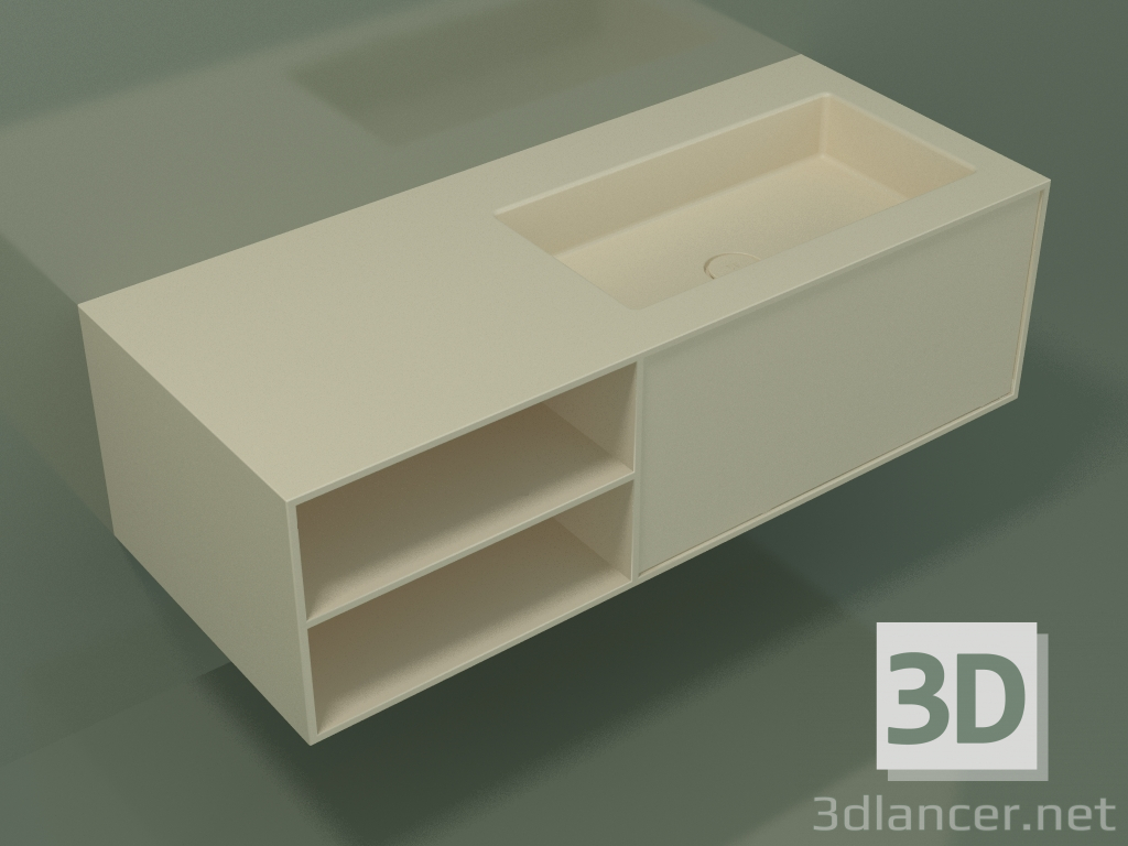 modello 3D Lavabo con cassetto e vano (06UC724D2, Bone C39, L 120, P 50, H 36 cm) - anteprima