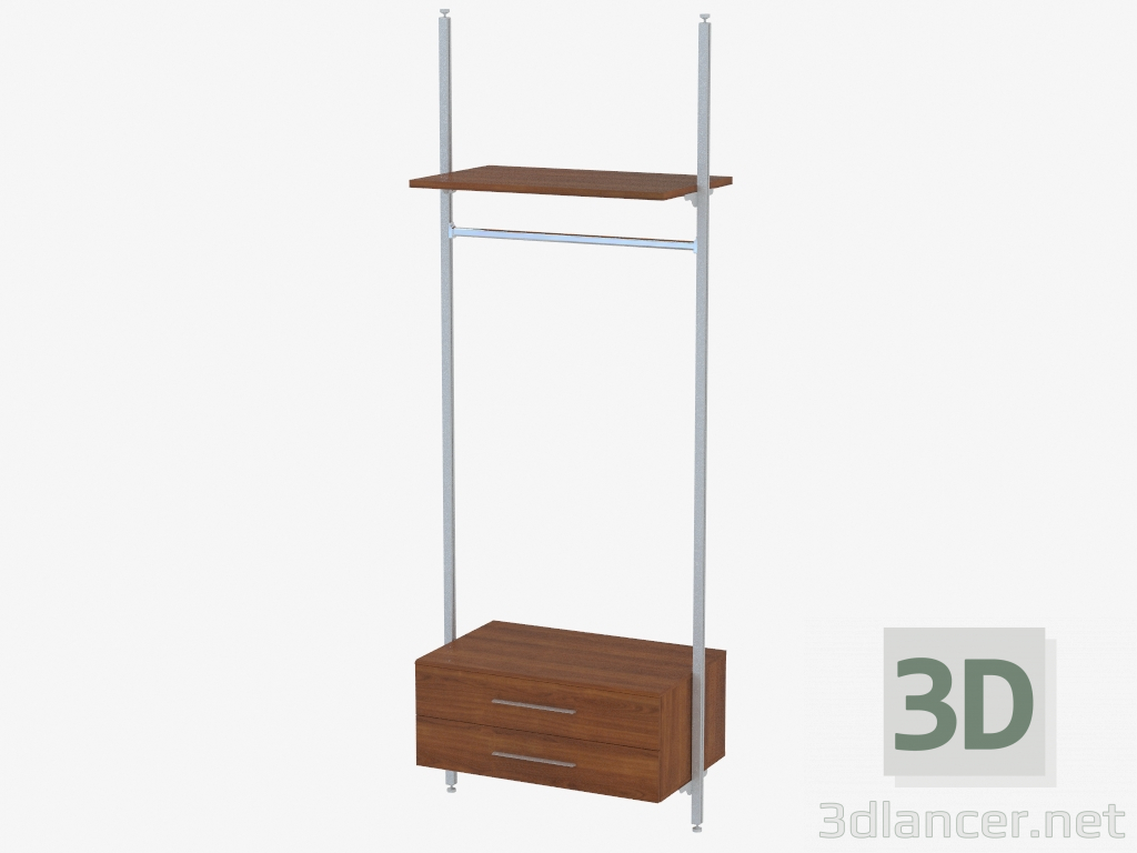 Modelo 3d Rack com prateleira, duas gavetas e uma barra para ganchos - preview