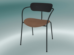 Fauteuil Pavilion (AV4, H 76cm, 52x56cm, Chêne laqué noir, Cuir - Soie Cognac)