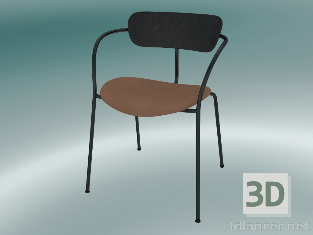 modèle 3D Fauteuil Pavilion (AV4, H 76cm, 52x56cm, Chêne laqué noir, Cuir - Soie Cognac) - preview