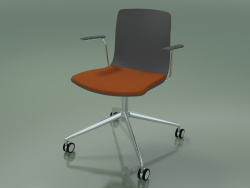 Silla 5913 (con ruedas, polipropileno, con cojín en el asiento, con reposabrazos)