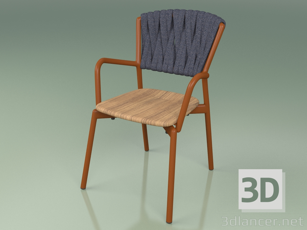 3d model Silla 221 (óxido de metal, teca, cinturón acolchado gris-azul) - vista previa