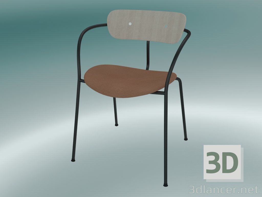 modello 3D Chair Pavilion (AV4, H 76cm, 52x56cm, Rovere laccato, Pelle - Seta cognac) - anteprima