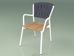 Chaise 221 (Métal Lait, Teck, Ceinture Rembourrée Gris-Bleu)