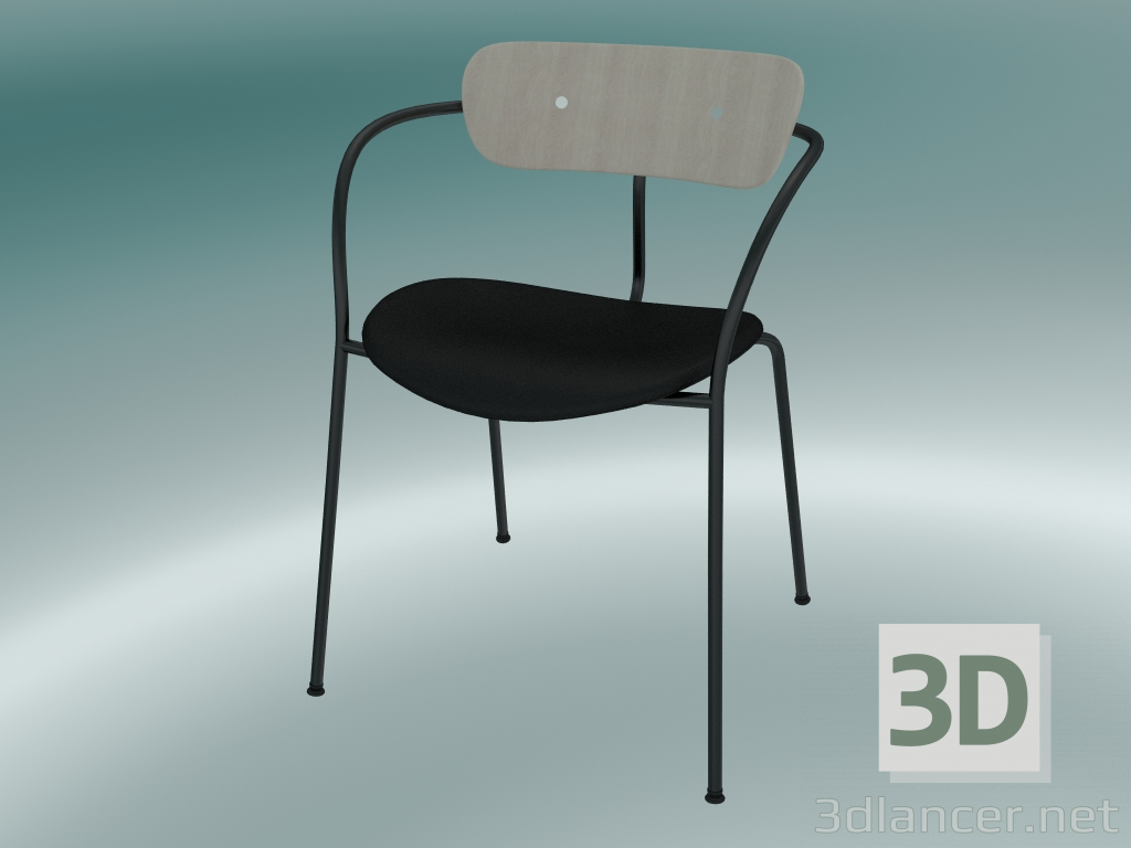 3D Modell Stuhlpavillon (AV4, H 76 cm, 52 x 56 cm, lackierte Eiche, Leder - schwarze Seide) - Vorschau