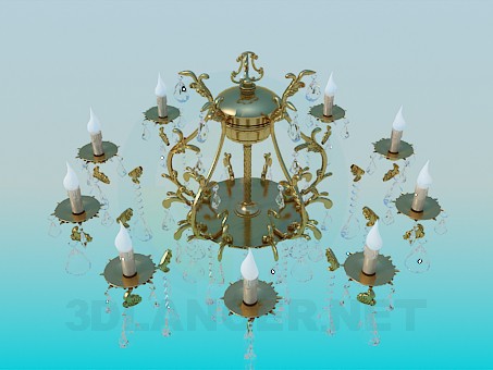 3d model Candelabro dorado lujoso con gotas de cristal - vista previa