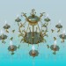 3d model Candelabro dorado lujoso con gotas de cristal - vista previa