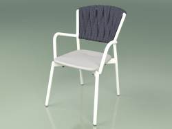 Silla 221 (Metal Leche, Resina de Poliuretano Gris, Cinturón Acolchado Gris-Azul)