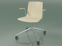 Silla 5916 (con ruedas, con reposabrazos, abedul blanco)