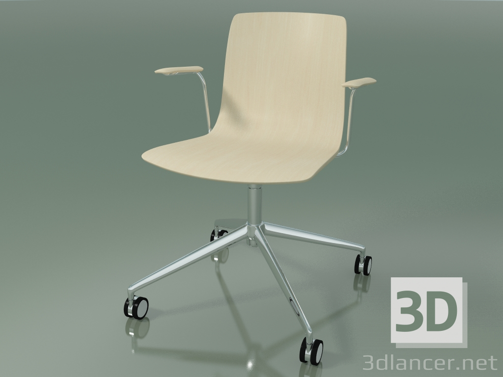 modèle 3D Chaise 5916 (sur roulettes, avec accoudoirs, bouleau blanc) - preview