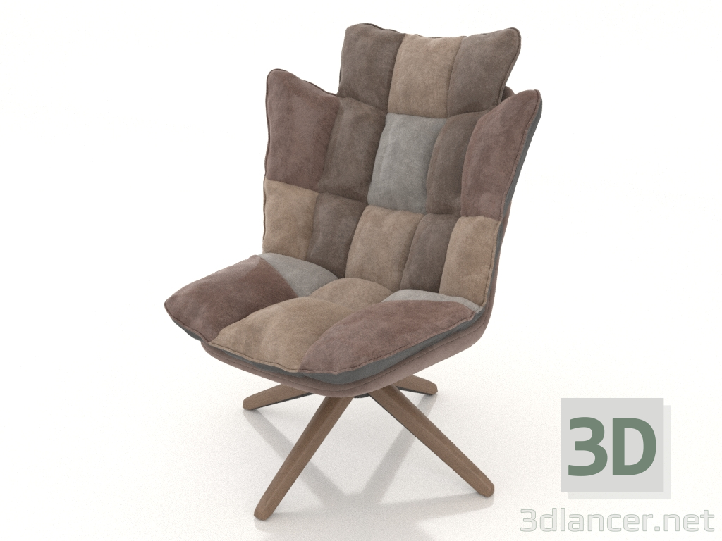 3d model Husk style armchair (brown patchwork) - preview