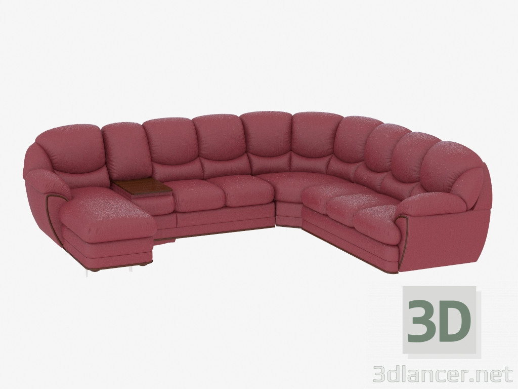 3d model sofá de la esquina de cuero con una mesa de café - vista previa