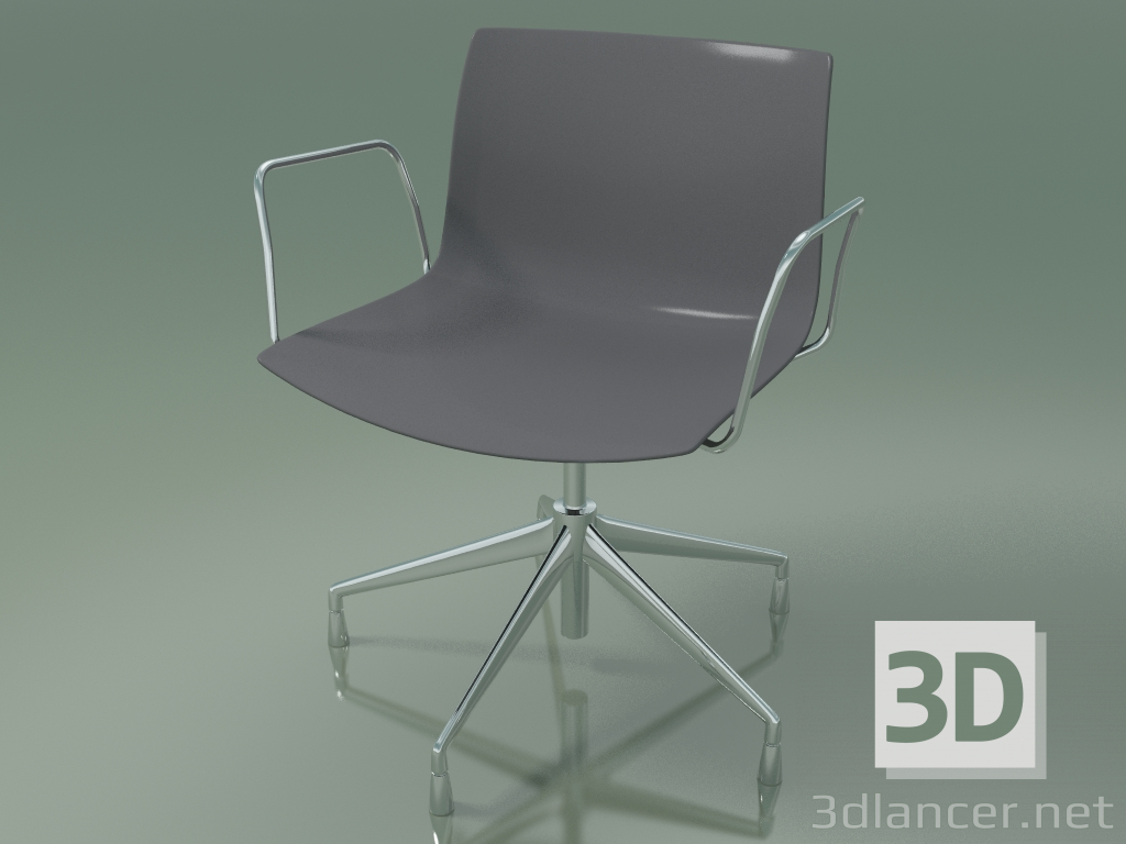 modello 3D Sedia 0233 (5 gambe, con braccioli, cromo, polipropilene PO00412) - anteprima