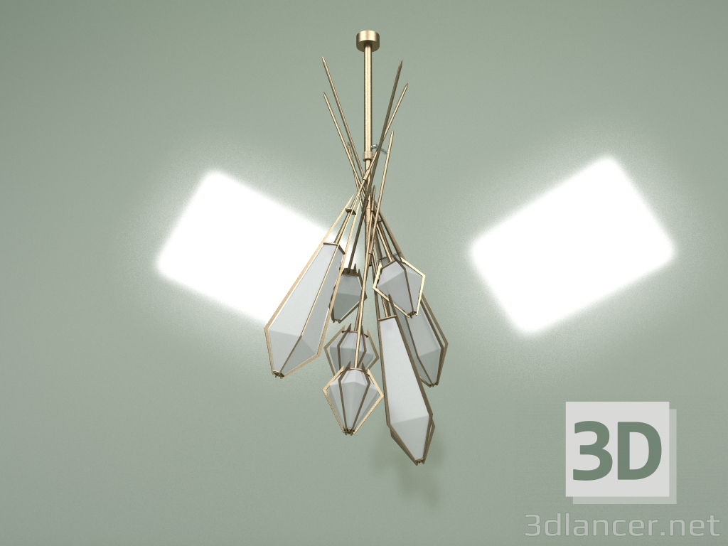 modello 3D Lampada a sospensione Lattice, 7 luci (oro opaco, bianco) - anteprima