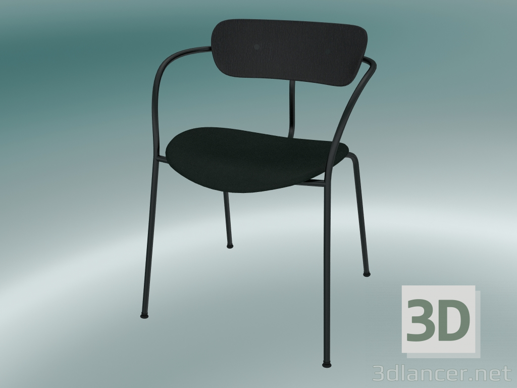 modello 3D Chair Pavilion (AV4, H 76cm, 52x56cm, rovere laccato nero, Velvet 1 Forest) - anteprima