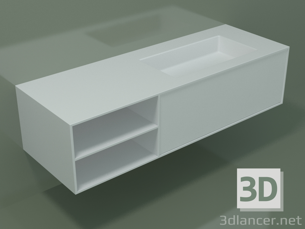 3d model Lavabo con cajón y compartimento (06UC824D2, Glacier White C01, L 144, P 50, H 36 cm) - vista previa