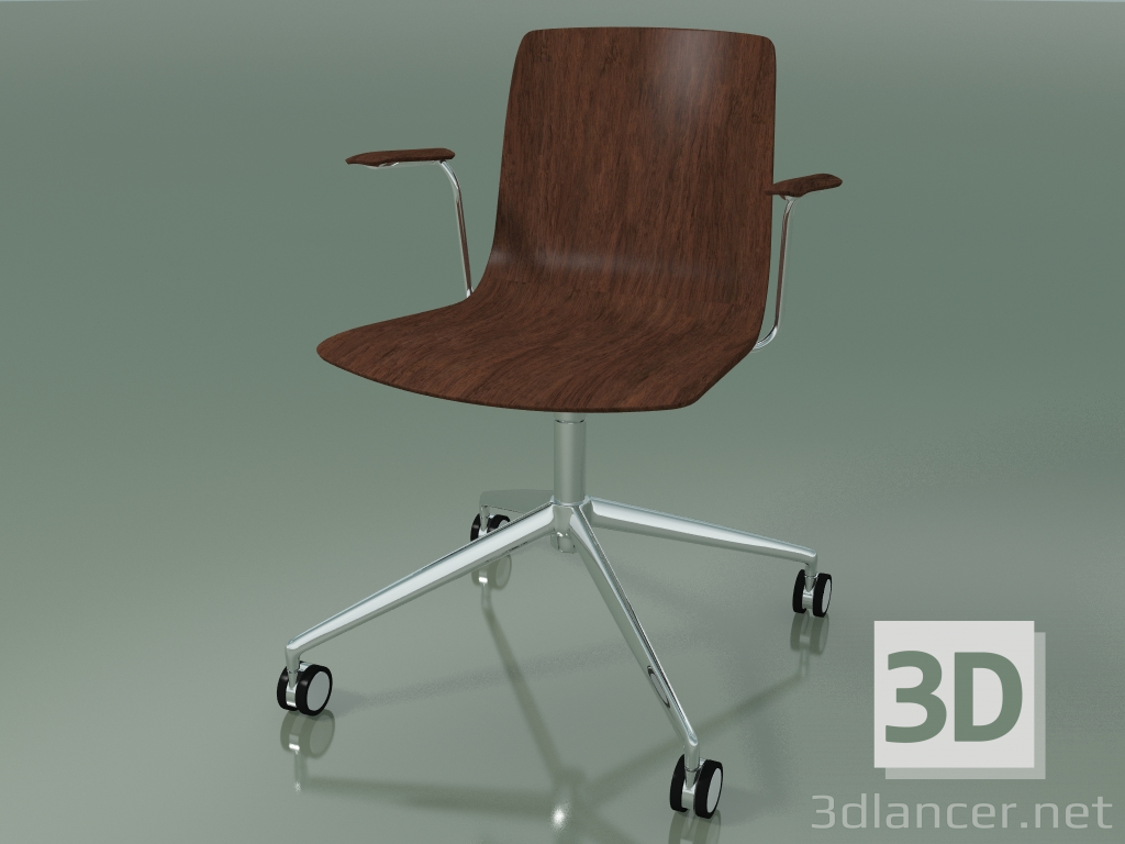 3d модель Стул 5916 (на колесиках, с подлокотниками, walnut) – превью