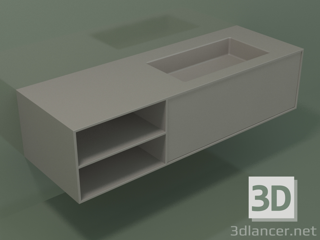 3d model Lavabo con cajón y compartimento (06UC824D2, Clay C37, L 144, P 50, H 36 cm) - vista previa