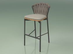 Tabouret de bar 250 (Métal Fumée, Teck, Ceinture Rembourrée Gris-Sable)