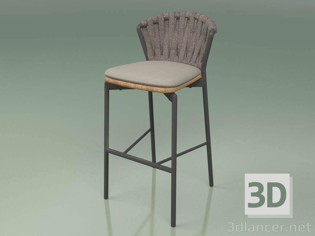 modello 3D Sgabello Bar 250 (Metallo Fumo, Teak, Cintura Imbottita Grigio-Sabbia) - anteprima