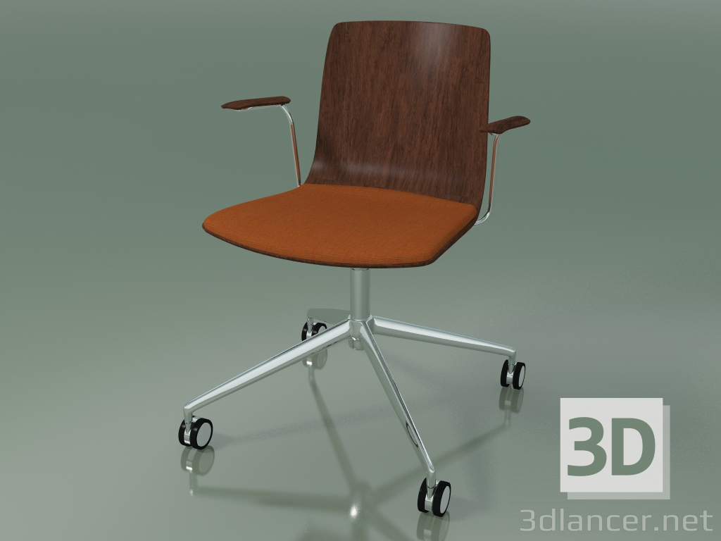 3D modeli Sandalye 5917 (tekerleklerde, koltukta bir yastıkla, kolçaklı, ceviz ile) - önizleme