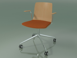 Silla 5917 (con ruedas, con una almohada en el asiento, con reposabrazos, roble)