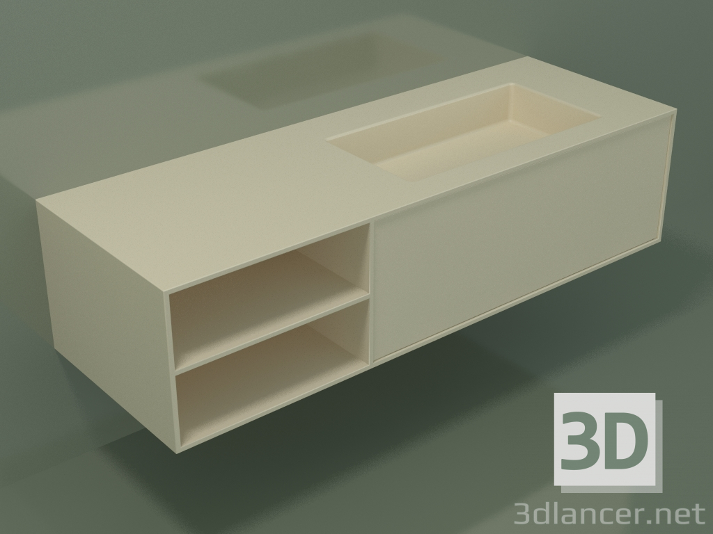 3d model Lavabo con cajón y compartimento (06UC824D2, Bone C39, L 144, P 50, H 36 cm) - vista previa