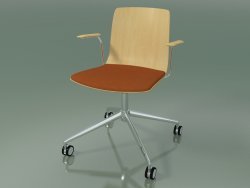 Silla 5917 (con ruedas, con cojín en el asiento, con reposabrazos, abedul natural)