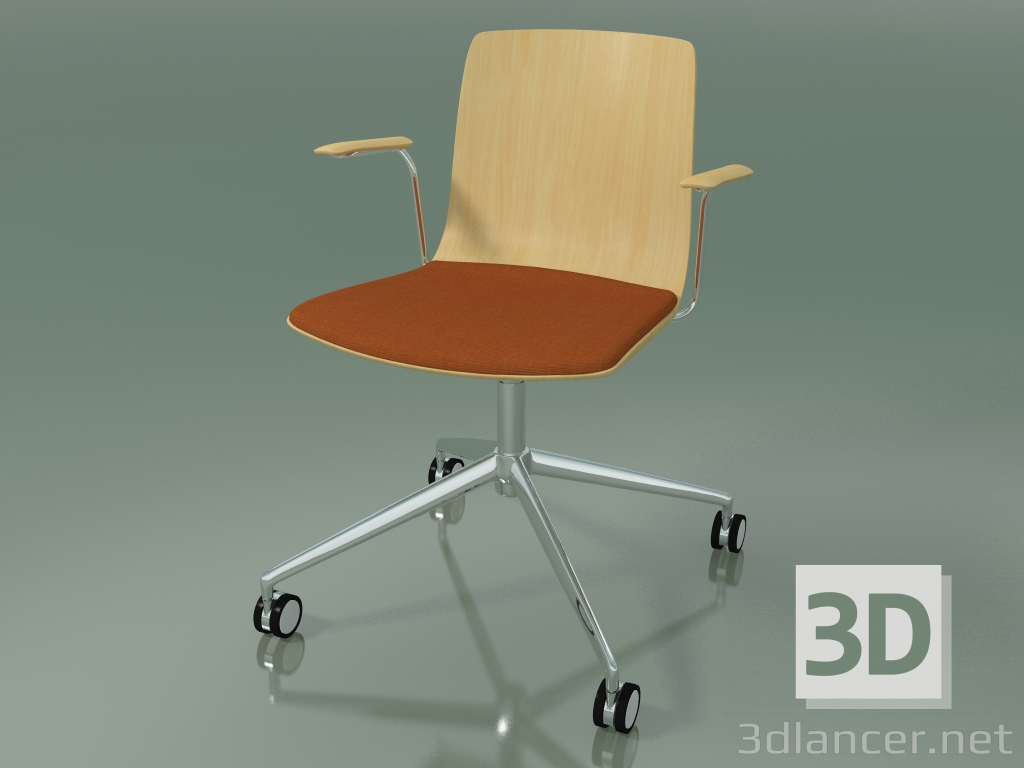 3D modeli Sandalye 5917 (tekerleklerde, koltukta minderli, kolçaklı, doğal huş ağacı) - önizleme