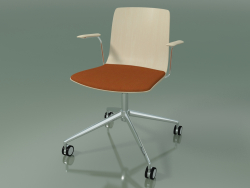 Silla 5917 (con ruedas, con una almohada en el asiento, con reposabrazos, abedul blanco)