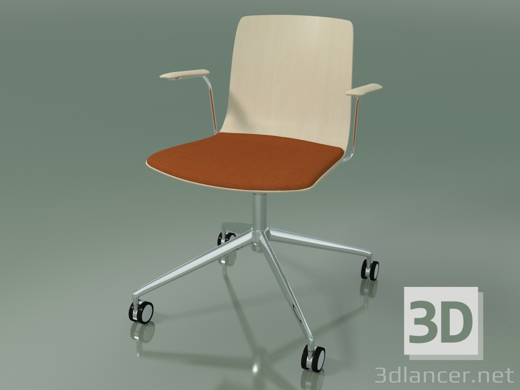 modello 3D Sedia 5917 (con rotelle, con cuscino sul sedile, con braccioli, betulla bianca) - anteprima