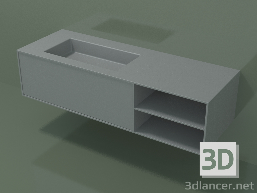 3D Modell Waschbecken mit Schublade und Fach (06UC824S2, Silbergrau C35, L 144, P 50, H 36 cm) - Vorschau