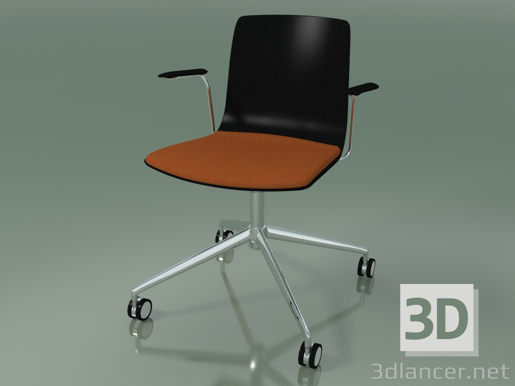 modello 3D Sedia 5917 (con rotelle, con cuscino sul sedile, con braccioli, betulla nera) - anteprima