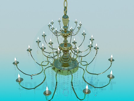 3d model Golden chandelier with candles - preview