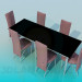 3d model Dining table and chairs - preview