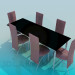 3d model Dining table and chairs - preview