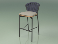 Tabouret de bar 250 (Métal Fumé, Teck, Ceinture Rembourrée Gris-Bleu)