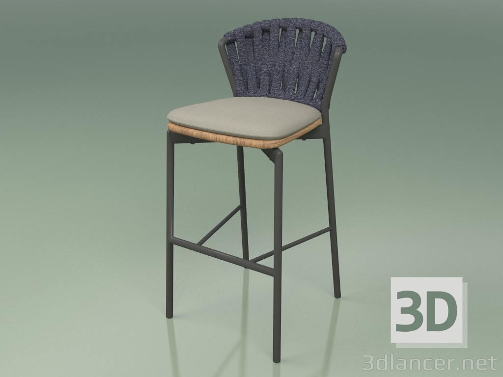 modèle 3D Tabouret de bar 250 (Métal Fumé, Teck, Ceinture Rembourrée Gris-Bleu) - preview