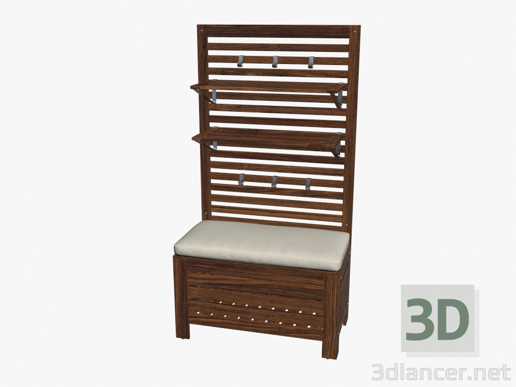 3d model Wall Panel with shelves + storage bench with cushion - preview