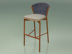 Tabouret de bar 250 (Métal Rouille, Teck, Ceinture Rembourrée Gris-Bleu)